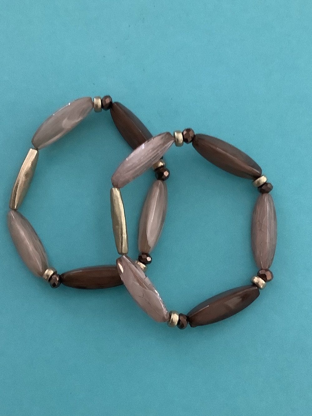 J. Jill Brown and Taupe Elongated Bead Stretch Bracelet Duo